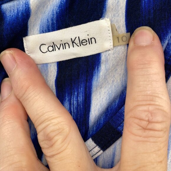 Calvin Klein Jumpsuit Womens 10 Blue Tank Stretch Wide Leg Smocked Waist Casual - Picture 5 of 12